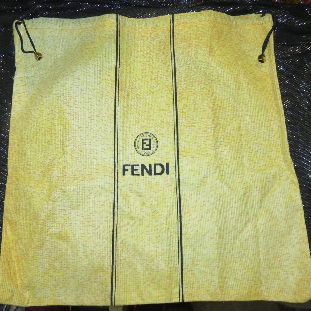 FENDI DUSTBAG gold plated metal draw string marked Fendi Roma Italy 1925 VINTAGE - Picture 1 of 5